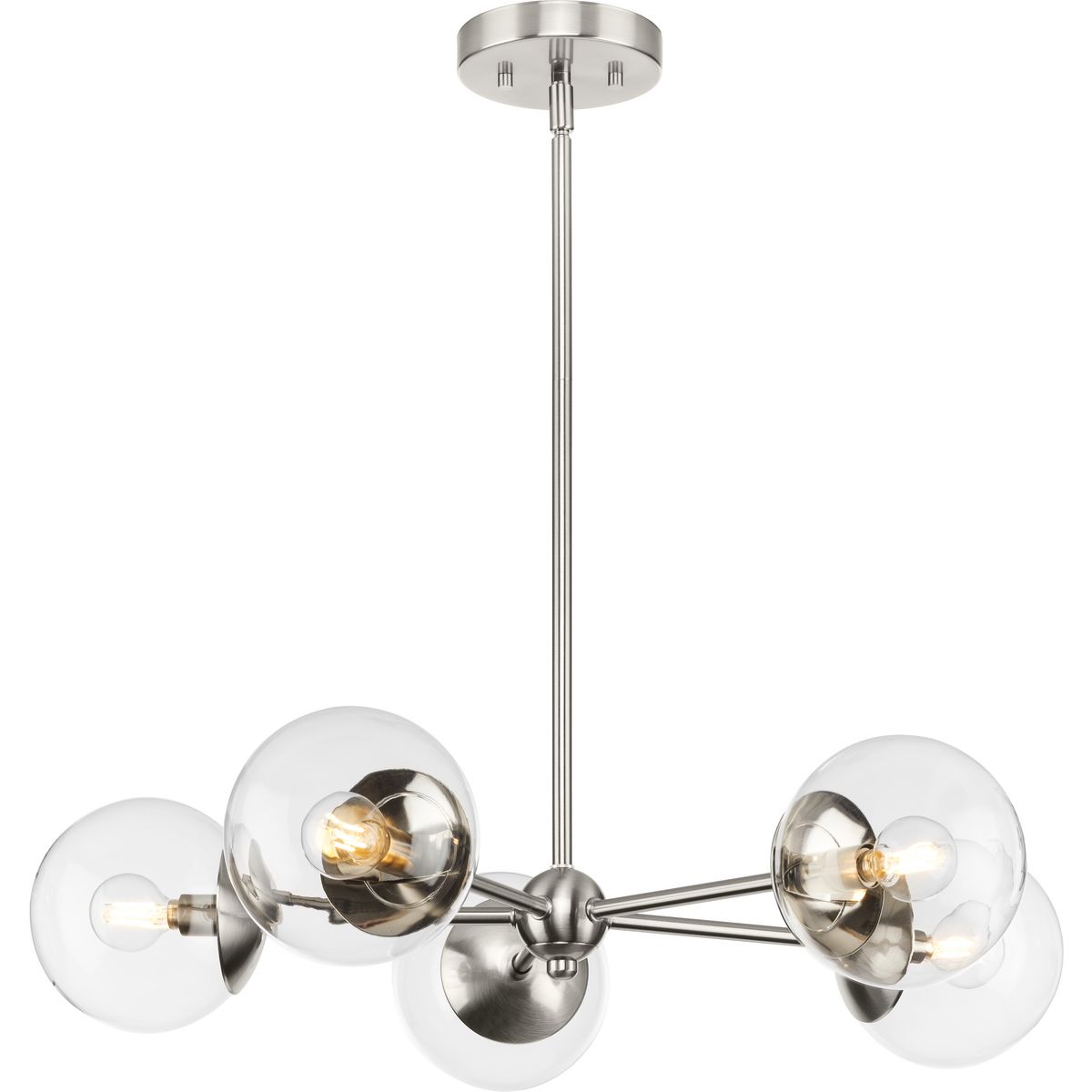 PROGRESS LIGHTING P400325-009 Brushed Nickel Atwell Collection Five-Light Brushed Nickel Mid-Century Modern Chandelier