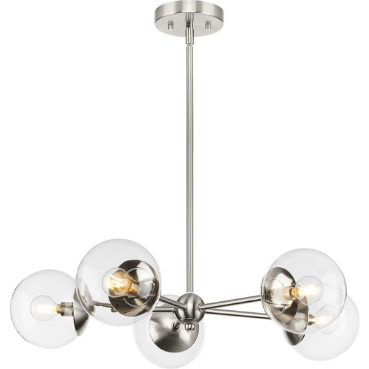PROGRESS LIGHTING P400325-009 Brushed Nickel Atwell Collection Five-Light Brushed Nickel Mid-Century Modern Chandelier