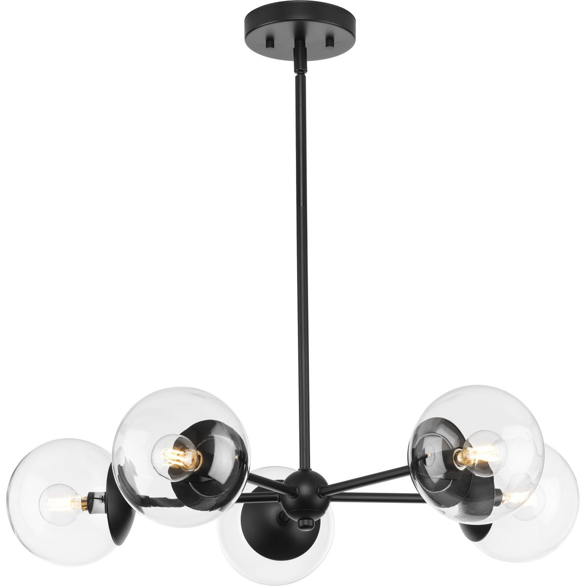 PROGRESS LIGHTING P400325-31M Matte Black Atwell Collection Five-Light Matte Black Mid-Century Modern Chandelier