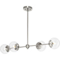 PROGRESS LIGHTING P400326-009 Brushed Nickel Atwell Collection Four-Light Brushed Nickel Mid-Century Modern Island Light with Clear Glass Shade
