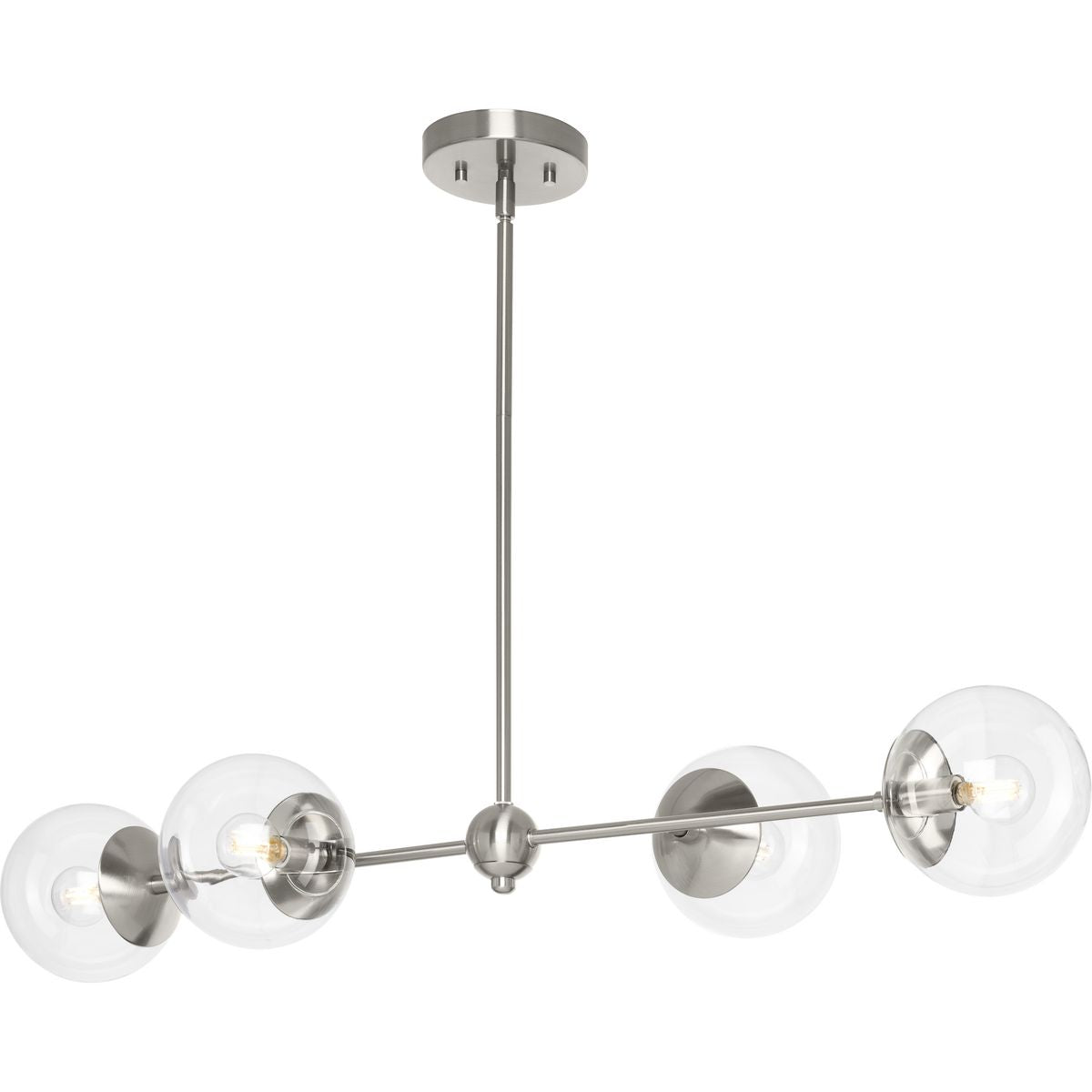 PROGRESS LIGHTING P400326-009 Brushed Nickel Atwell Collection Four-Light Brushed Nickel Mid-Century Modern Island Light with Clear Glass Shade