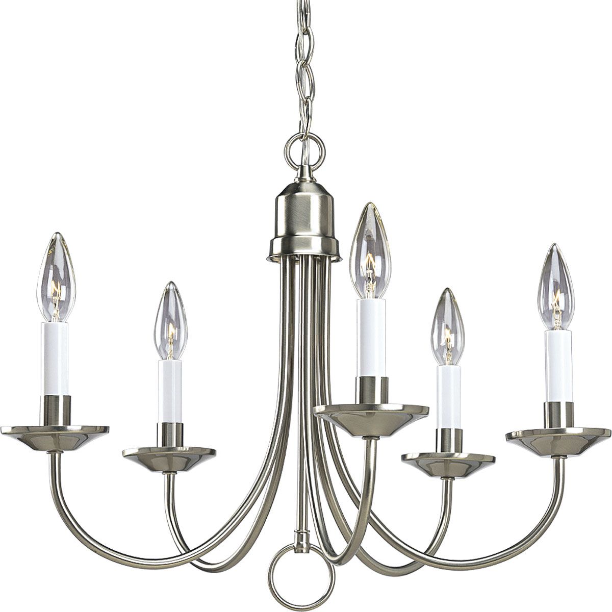 PROGRESS LIGHTING P4008-09 Brushed Nickel Five-Light Brushed Nickel White Candles Traditional Chandelier Light