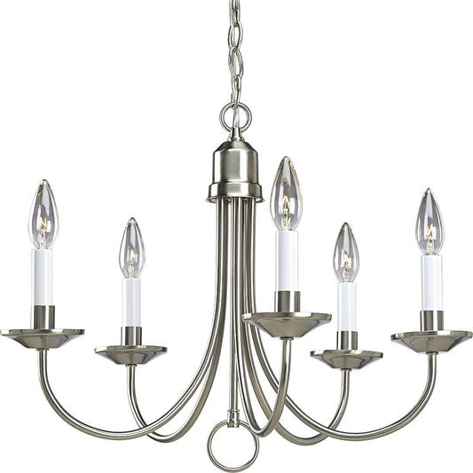 PROGRESS LIGHTING P4008-09 Brushed Nickel Five-Light Brushed Nickel White Candles Traditional Chandelier Light