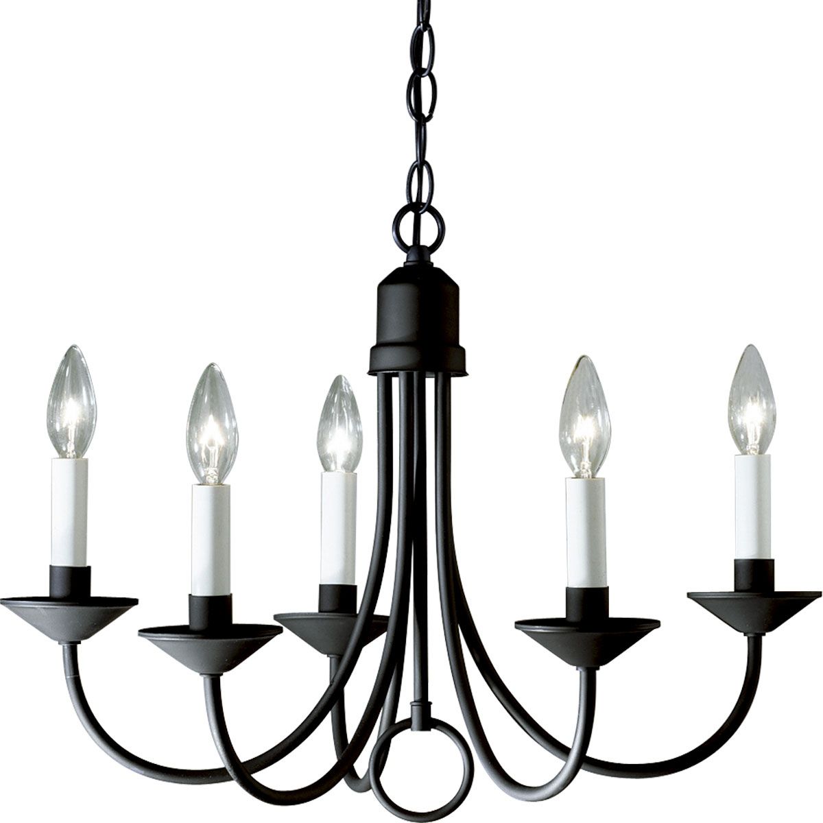PROGRESS LIGHTING P4008-31 Textured Black Five-Light Textured Black White Candles Traditional Chandelier Light