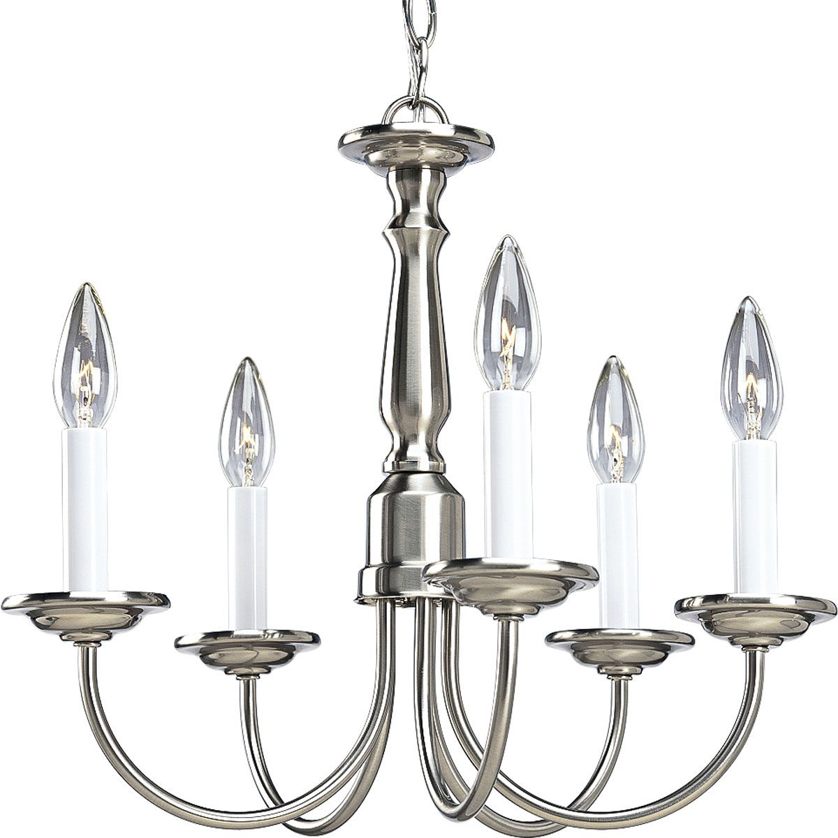 PROGRESS LIGHTING P4009-09 Brushed Nickel Five-Light Brushed Nickel White Candles Traditional Chandelier Light