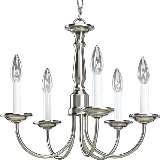 PROGRESS LIGHTING P4009-09 Brushed Nickel Five-Light Brushed Nickel White Candles Traditional Chandelier Light