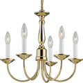 PROGRESS LIGHTING P4009-10 Polished Brass Five-Light Polished Brass White Candles Traditional Chandelier Light
