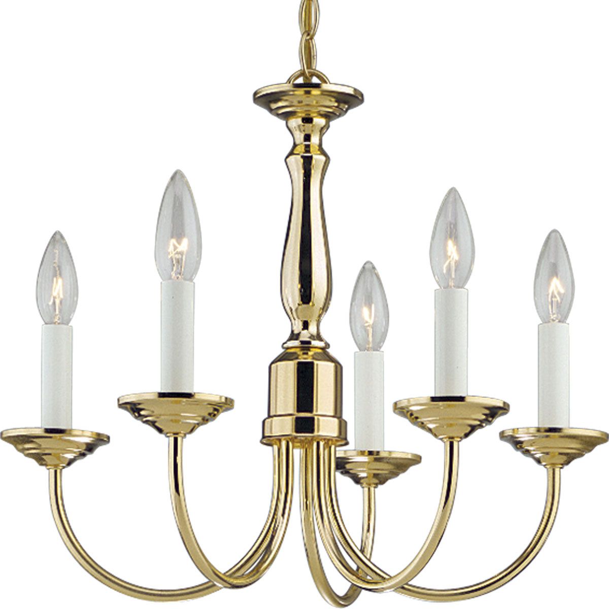 PROGRESS LIGHTING P4009-10 Polished Brass Five-Light Polished Brass White Candles Traditional Chandelier Light