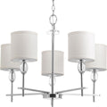 PROGRESS LIGHTING P4141-15 Polished Chrome Status Collection Five-Light Polished Chrome Off-White Textured Linen Shade Coastal Chandelier Light