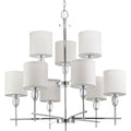 PROGRESS LIGHTING P4142-15 Polished Chrome Status Collection Nine-Light Polished Chrome Off-White Textured Linen Shade Coastal Chandelier Light