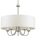 PROGRESS LIGHTING P4217-09 Brushed Nickel Drum Shade Collection Five-Light Brushed Nickel White Textured Linen Shade Farmhouse Chandelier Light
