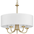 PROGRESS LIGHTING P4217-109 Brushed Bronze Drum ShadeCollection Five-Light Brushed Bronze White Fabric Shade New Traditional Chandelier Light