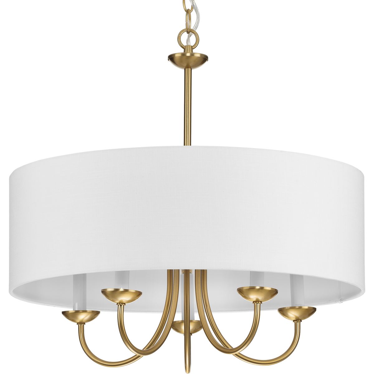 PROGRESS LIGHTING P4217-109 Brushed Bronze Drum ShadeCollection Five-Light Brushed Bronze White Fabric Shade New Traditional Chandelier Light