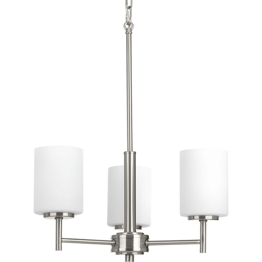 PROGRESS LIGHTING P4318-09 Brushed Nickel Replay Collection Three-Light Brushed Nickel Etched Glass Modern Chandelier Light