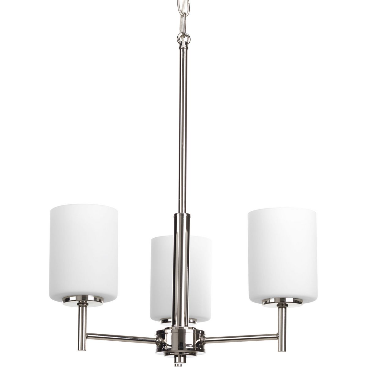 PROGRESS LIGHTING P4318-104 Polished Nickel Replay Collection Three-Light Polished Nickel Etched White Glass Modern Chandelier Light