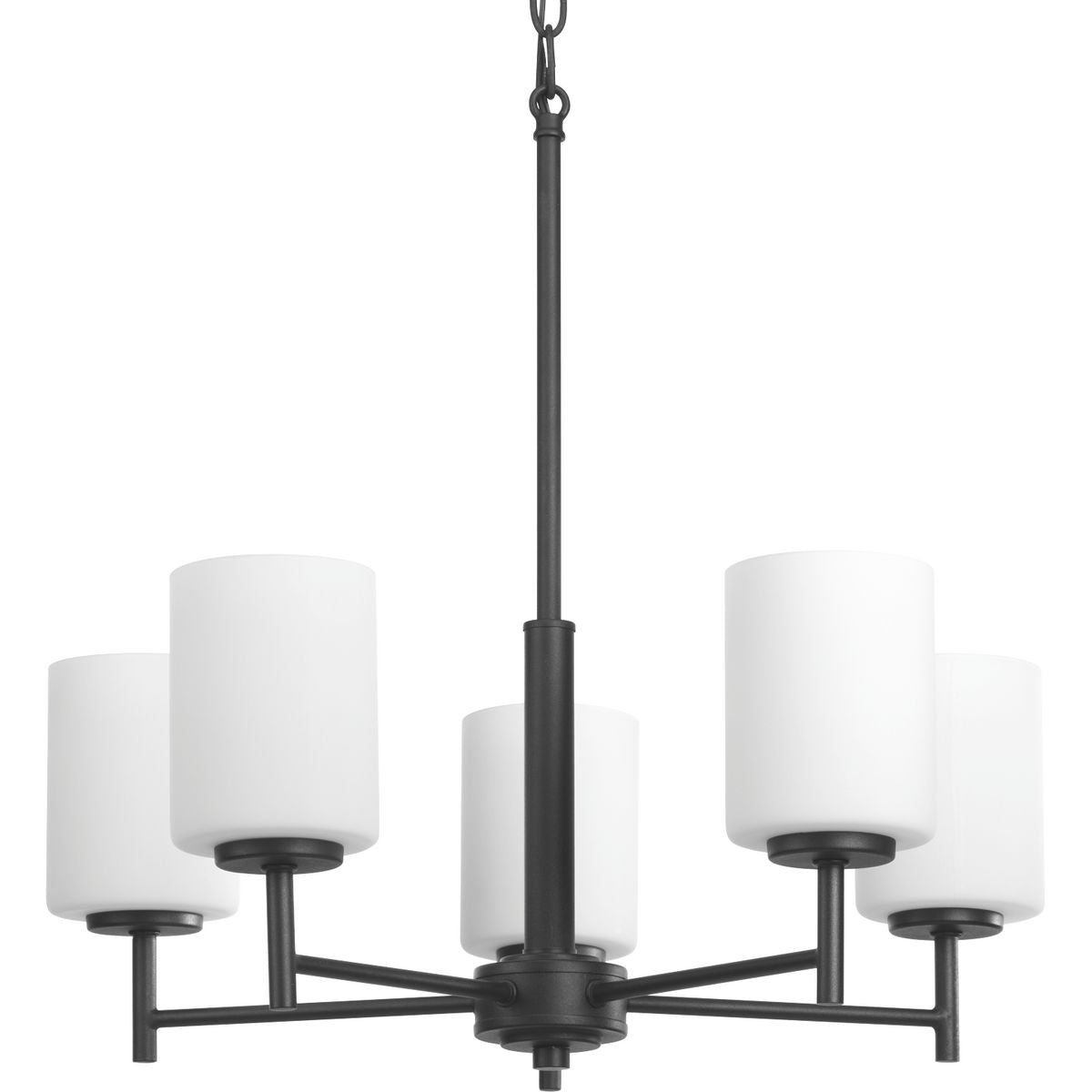 PROGRESS LIGHTING P4319-31 Textured Black Replay Collection Five-Light Textured Black Etched White Glass Modern Chandelier Light