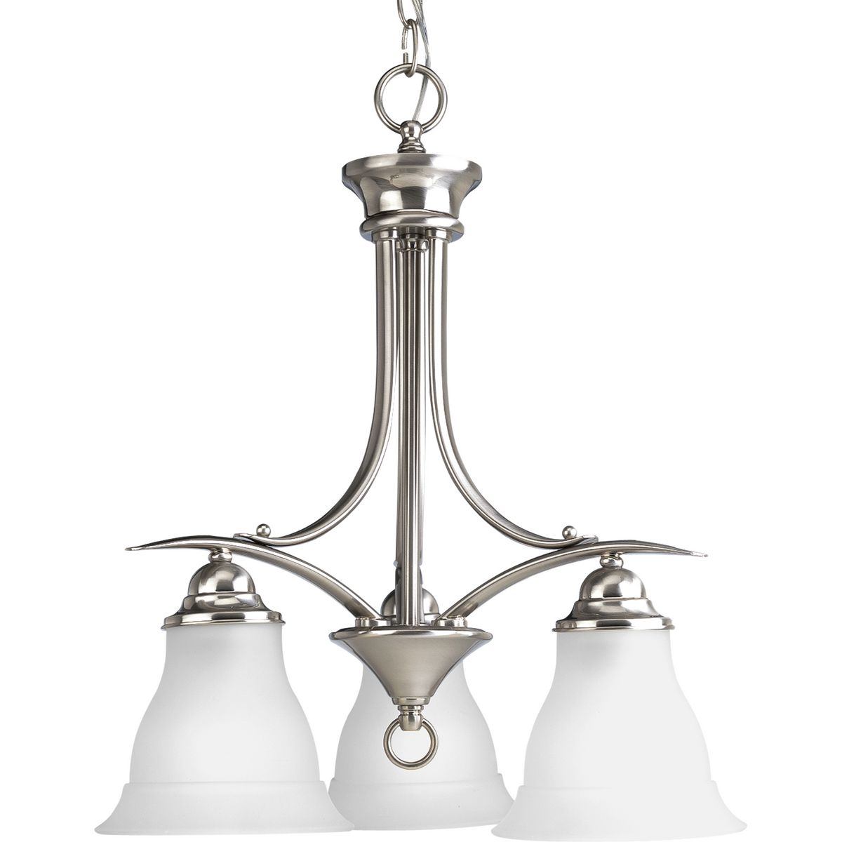 PROGRESS LIGHTING P4324-09 Brushed Nickel Trinity Collection Three-Light Brushed Nickel Etched Glass Traditional Chandelier Light