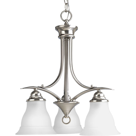 PROGRESS LIGHTING P4324-09 Brushed Nickel Trinity Collection Three-Light Brushed Nickel Etched Glass Traditional Chandelier Light