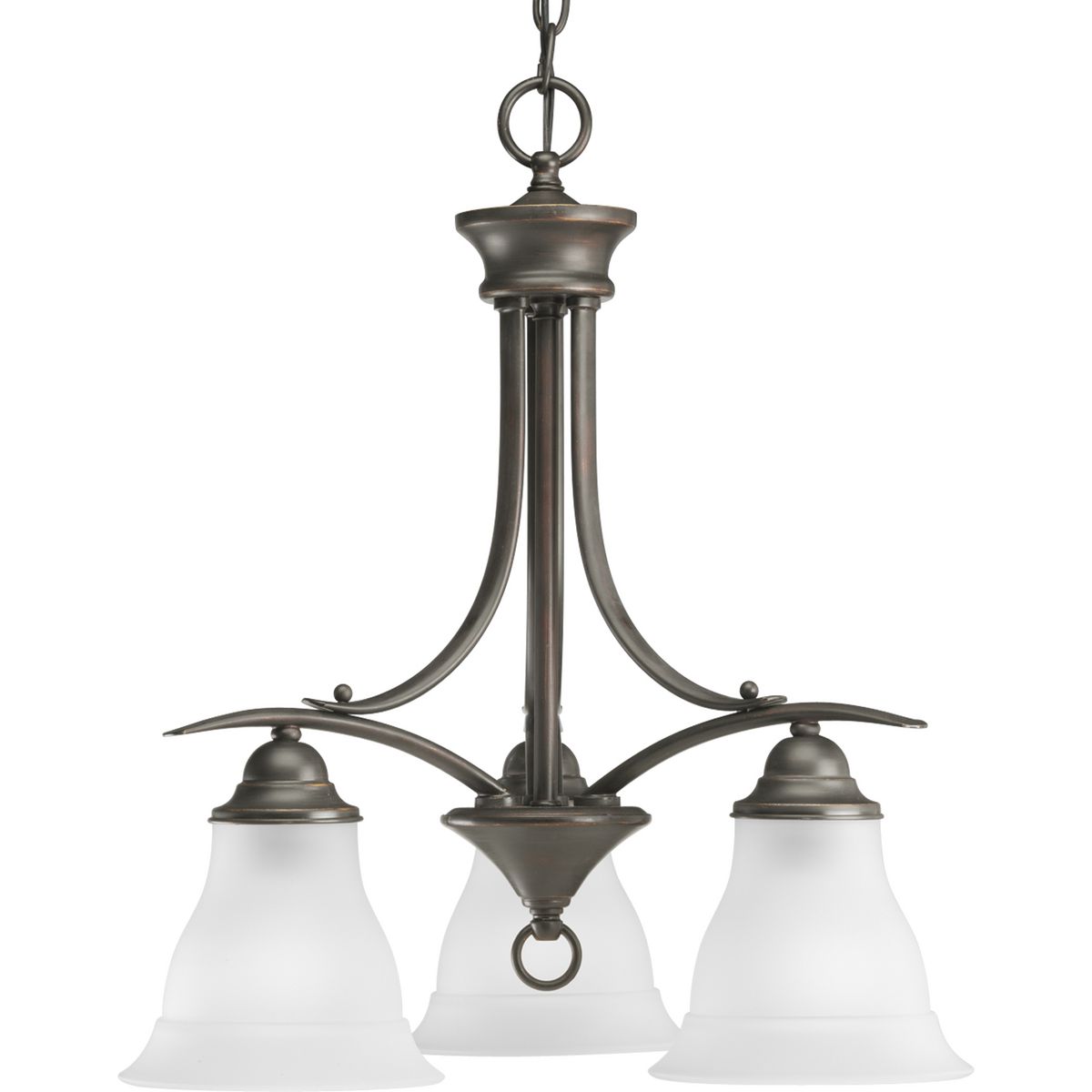 PROGRESS LIGHTING P4324-20 Antique Bronze Trinity Collection Three-Light Antique Bronze Etched Glass Traditional Chandelier Light