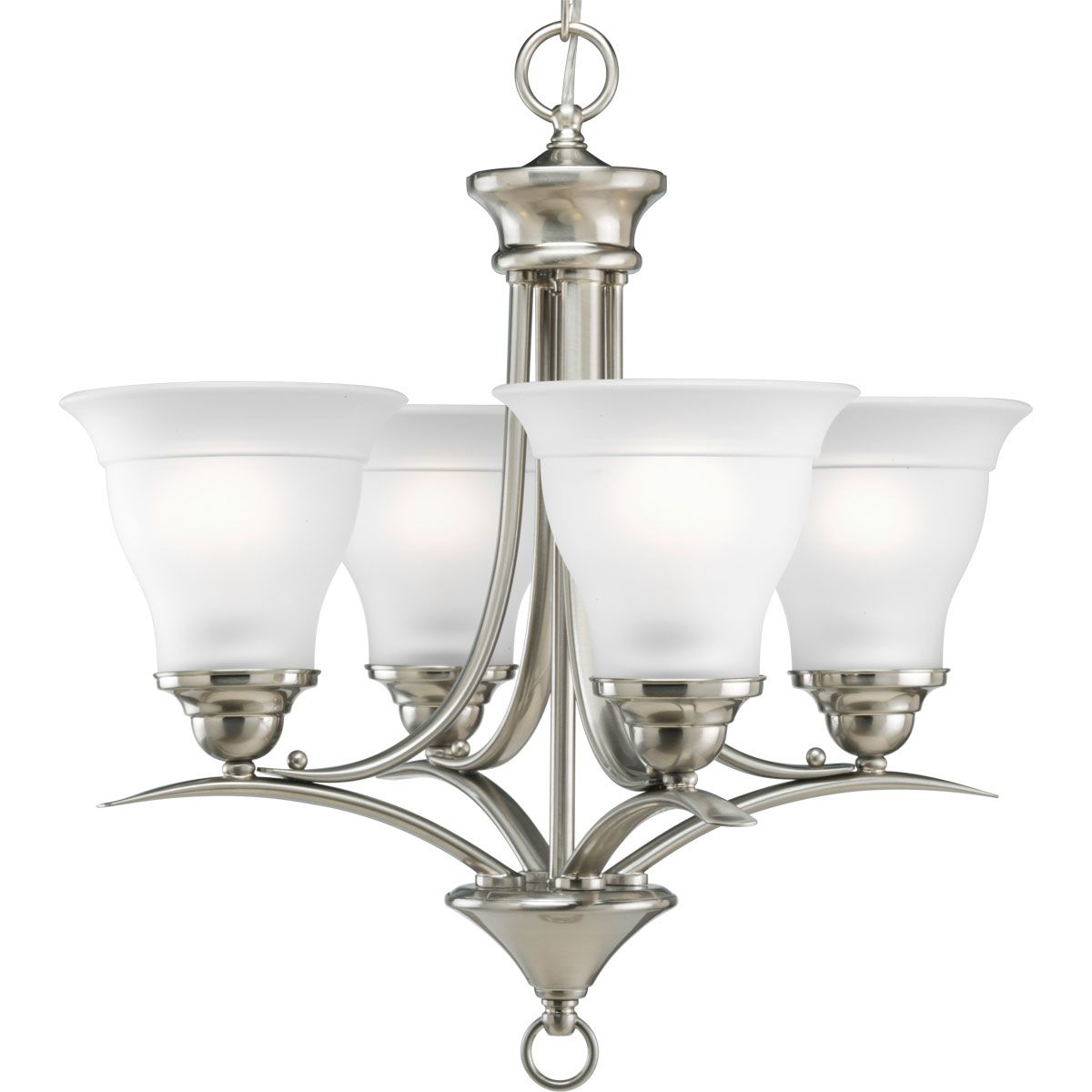 PROGRESS LIGHTING P4326-09 Brushed Nickel Trinity Collection Four-Light Brushed Nickel Etched Glass Traditional Chandelier Light