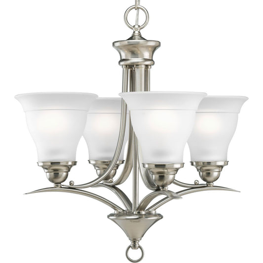 PROGRESS LIGHTING P4326-09 Brushed Nickel Trinity Collection Four-Light Brushed Nickel Etched Glass Traditional Chandelier Light