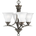 PROGRESS LIGHTING P4326-20 Antique Bronze Trinity Collection Four-Light Antique Bronze Etched Glass Traditional Chandelier Light