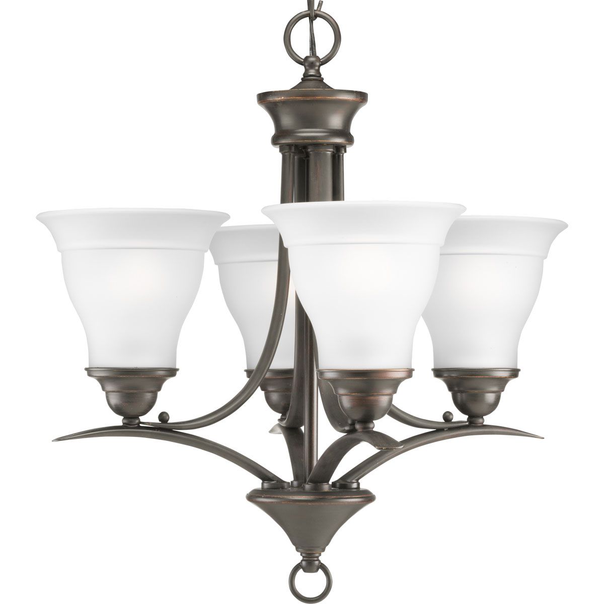 PROGRESS LIGHTING P4326-20 Antique Bronze Trinity Collection Four-Light Antique Bronze Etched Glass Traditional Chandelier Light