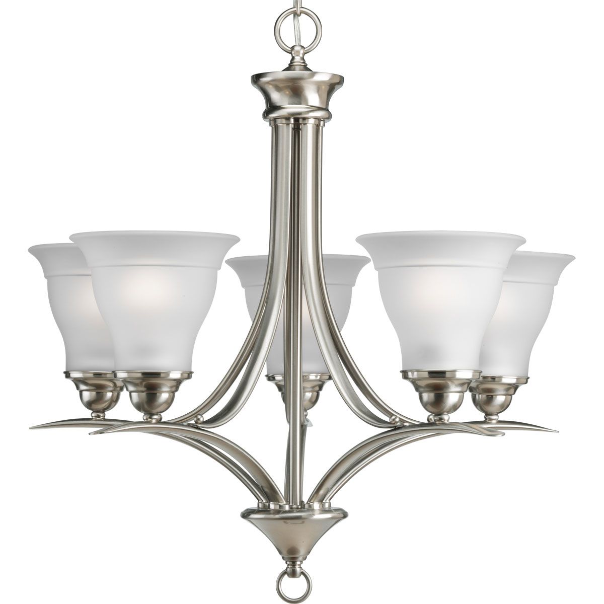 PROGRESS LIGHTING P4328-09 Brushed Nickel Trinity Collection Five-Light Brushed Nickel Etched Glass Traditional Chandelier Light
