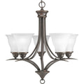 PROGRESS LIGHTING P4328-20 Antique Bronze Trinity Collection Five-Light Antique Bronze Etched Glass Traditional Chandelier Light