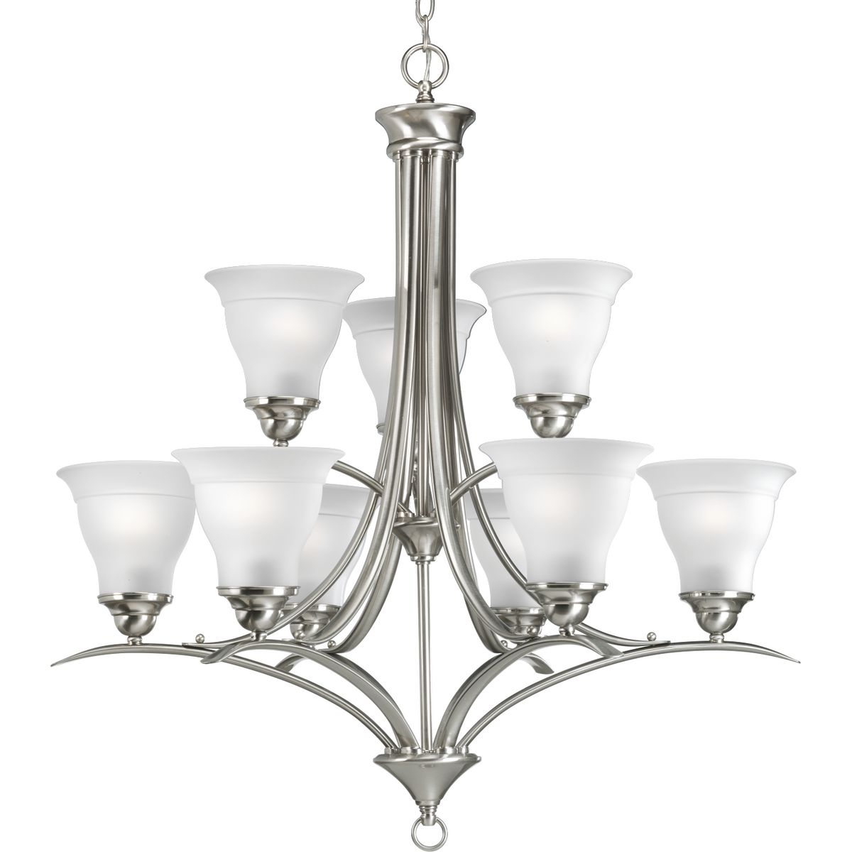PROGRESS LIGHTING P4329-09 Brushed Nickel Trinity Collection Nine-Light Brushed Nickel Etched Glass Traditional Chandelier Light