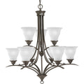 PROGRESS LIGHTING P4329-20 Antique Bronze Trinity Collection Nine-Light Antique Bronze Etched Glass Traditional Chandelier Light