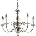 PROGRESS LIGHTING P4346-09 Brushed Nickel Americana Collection Five-Light Brushed Nickel White Candle Traditional Chandelier Light