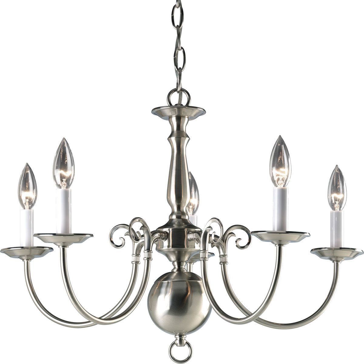 PROGRESS LIGHTING P4346-09 Brushed Nickel Americana Collection Five-Light Brushed Nickel White Candle Traditional Chandelier Light