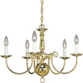 PROGRESS LIGHTING P4346-10 Polished Brass Americana Collection Five-Light Polished Brass White Candle Traditional Chandelier Light