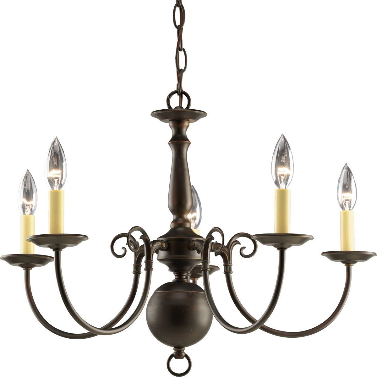 PROGRESS LIGHTING P4346-20 Antique Bronze Americana Collection Five-Light Antique Bronze Ivory Candle Traditional Chandelier Light