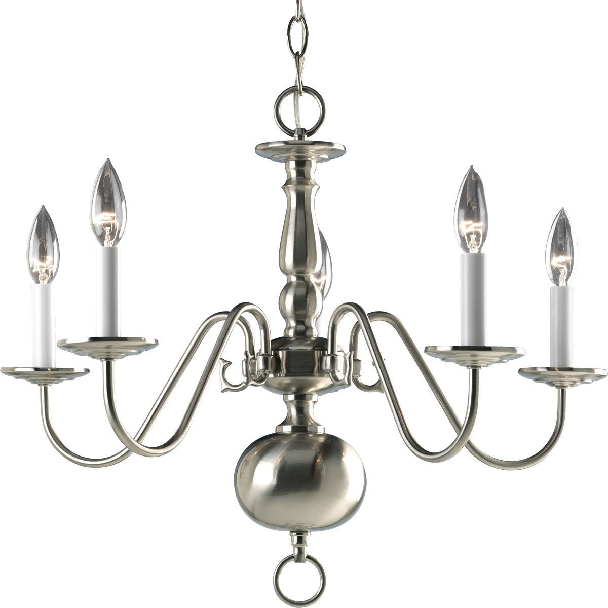 PROGRESS LIGHTING P4355-09 Brushed Nickel Americana Collection Five-Light Brushed Nickel White Candle Traditional Chandelier Light