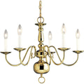 PROGRESS LIGHTING P4355-10 Polished Brass Americana Collection Five-Light Polished Brass White Candle Traditional Chandelier Light