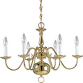 PROGRESS LIGHTING P4356-10 Polished Brass Americana Collection Six-Light Polished Brass White Candle Traditional Chandelier Light