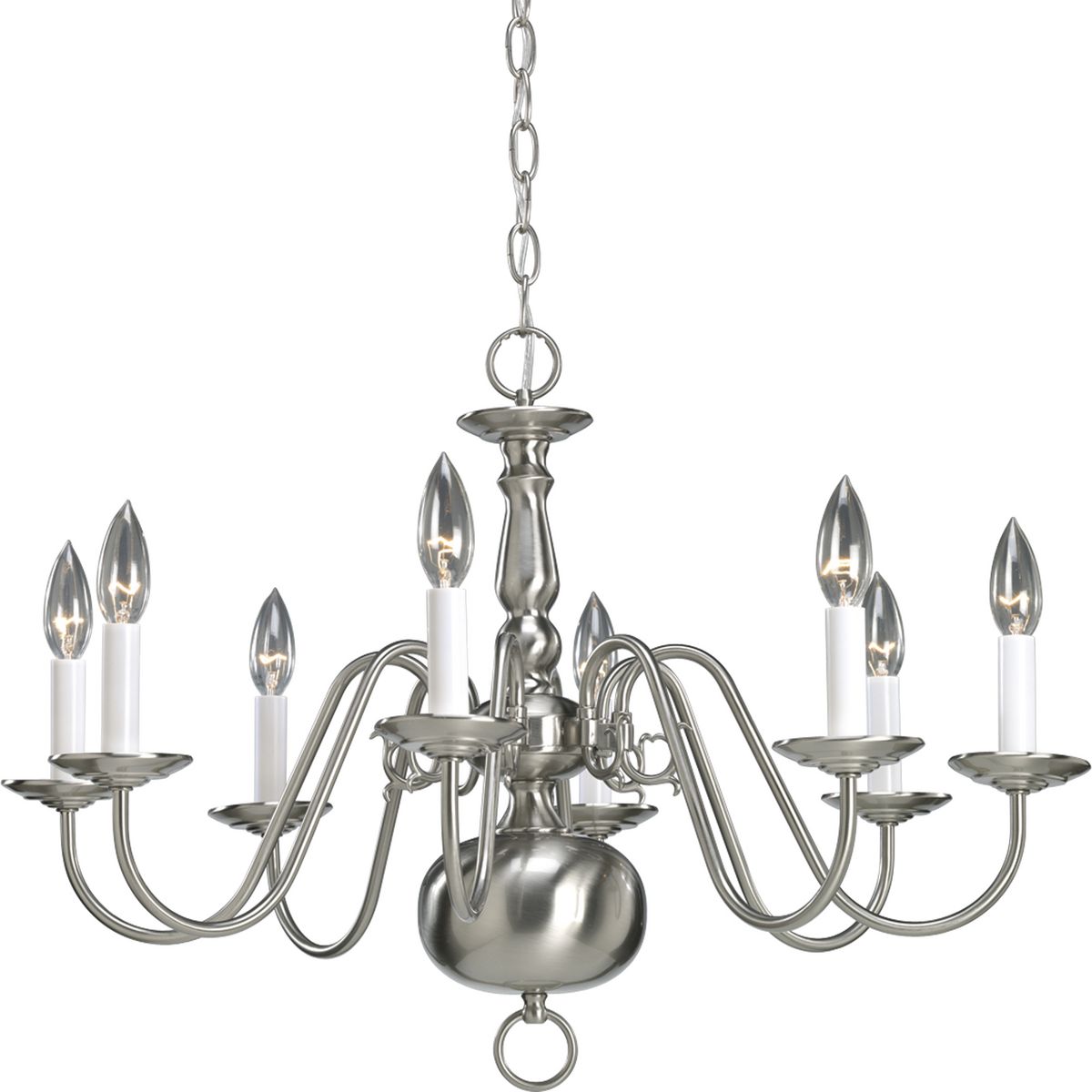 PROGRESS LIGHTING P4357-09 Brushed Nickel Americana Collection Eight-Light Brushed Nickel White Candle Traditional Chandelier Light