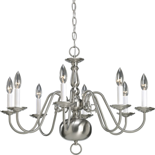 PROGRESS LIGHTING P4357-09 Brushed Nickel Americana Collection Eight-Light Brushed Nickel White Candle Traditional Chandelier Light