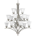 PROGRESS LIGHTING P4365-09 Brushed Nickel Trinity Collection Fifteen-Light Brushed Nickel Etched Glass Traditional Chandelier Light