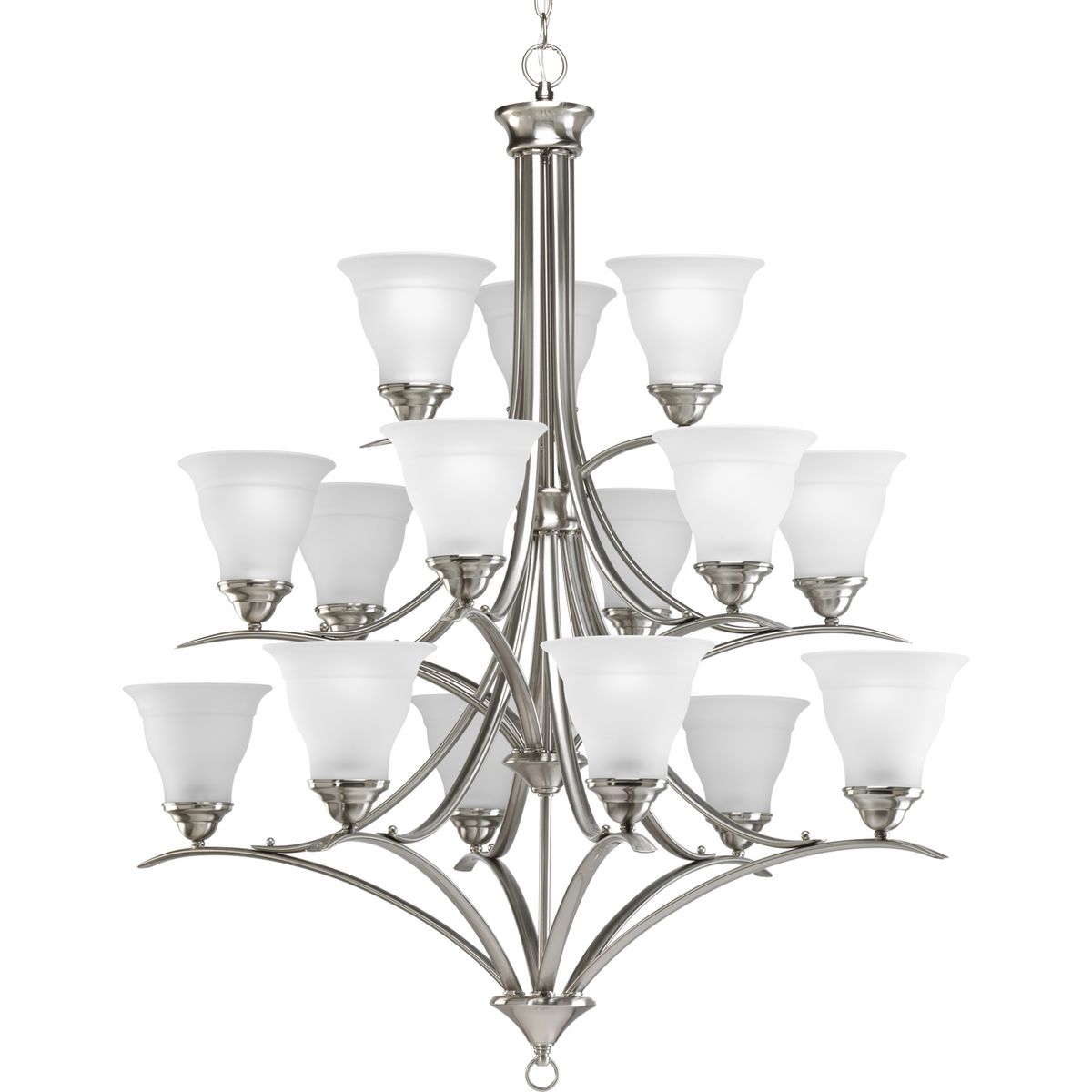 PROGRESS LIGHTING P4365-09 Brushed Nickel Trinity Collection Fifteen-Light Brushed Nickel Etched Glass Traditional Chandelier Light