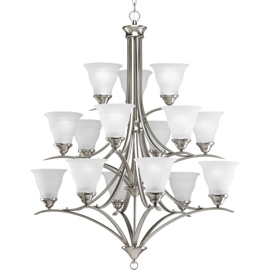 PROGRESS LIGHTING P4365-09 Brushed Nickel Trinity Collection Fifteen-Light Brushed Nickel Etched Glass Traditional Chandelier Light
