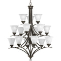 PROGRESS LIGHTING P4365-20 Antique Bronze Trinity Collection Fifteen-Light Antique Bronze Etched Glass Traditional Chandelier Light