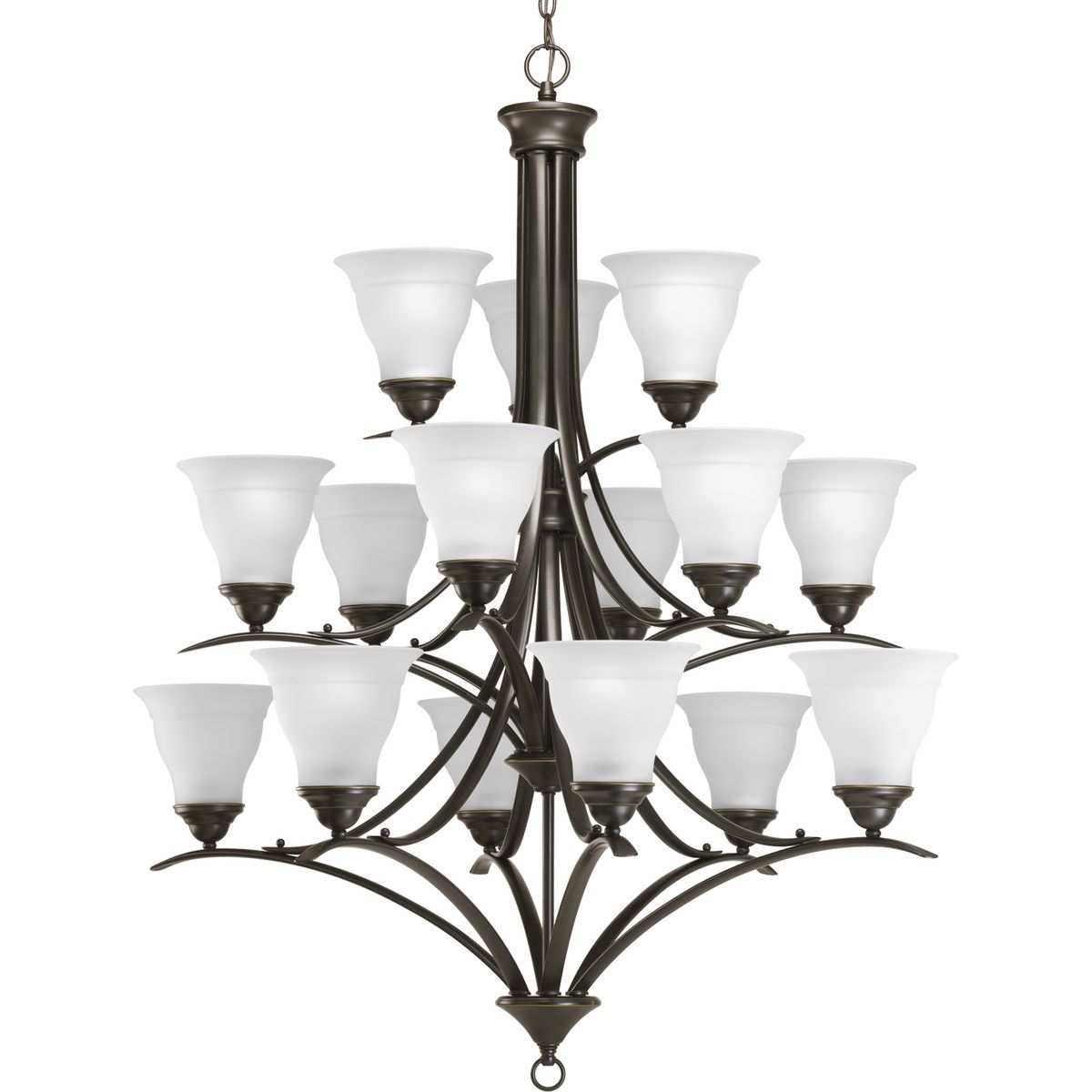 PROGRESS LIGHTING P4365-20 Antique Bronze Trinity Collection Fifteen-Light Antique Bronze Etched Glass Traditional Chandelier Light
