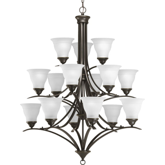 PROGRESS LIGHTING P4365-20 Antique Bronze Trinity Collection Fifteen-Light Antique Bronze Etched Glass Traditional Chandelier Light