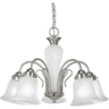 PROGRESS LIGHTING P4391-09 Brushed Nickel Bedford Collection Five-Light Brushed Nickel Etched Alabaster Glass Traditional Chandelier Light