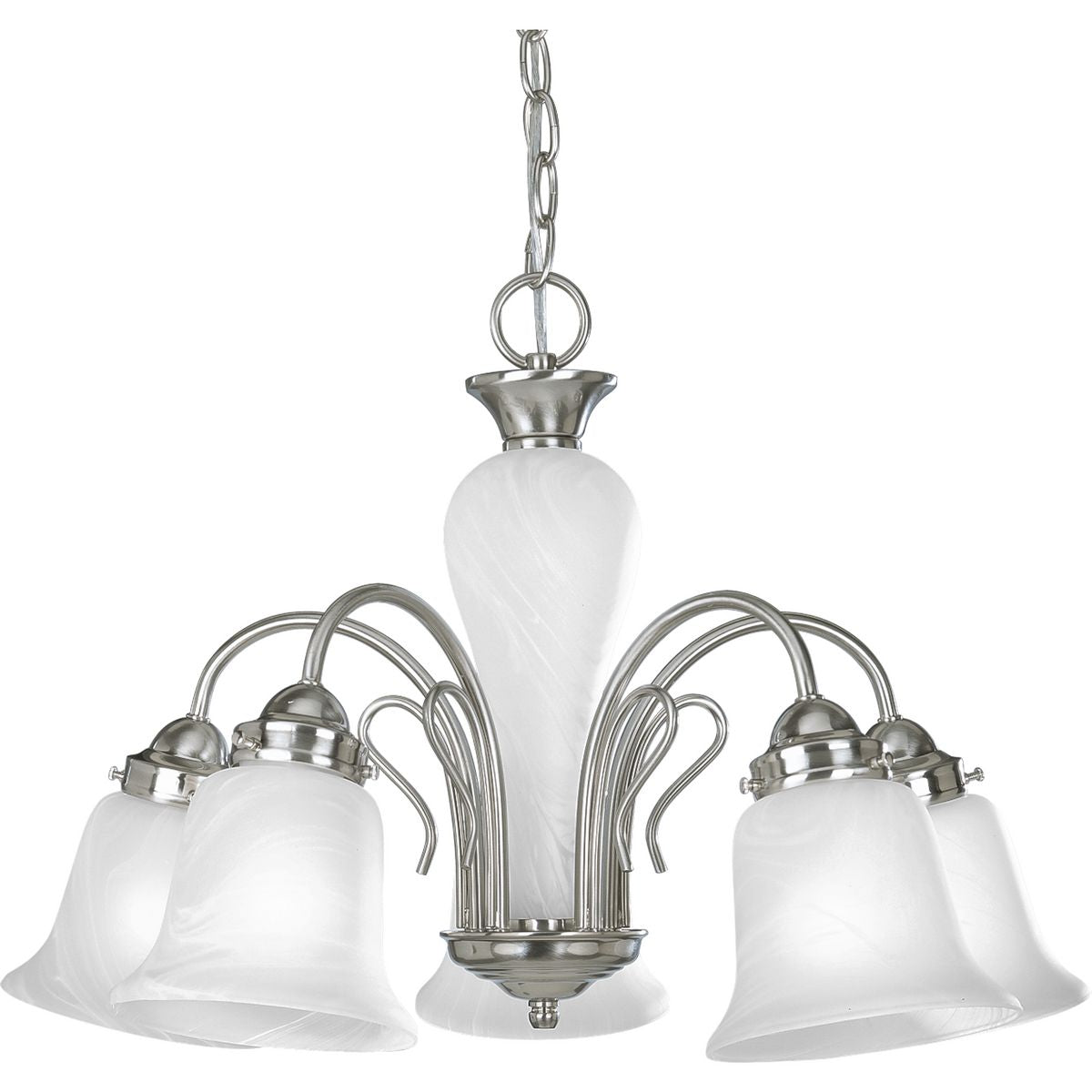 PROGRESS LIGHTING P4391-09 Brushed Nickel Bedford Collection Five-Light Brushed Nickel Etched Alabaster Glass Traditional Chandelier Light