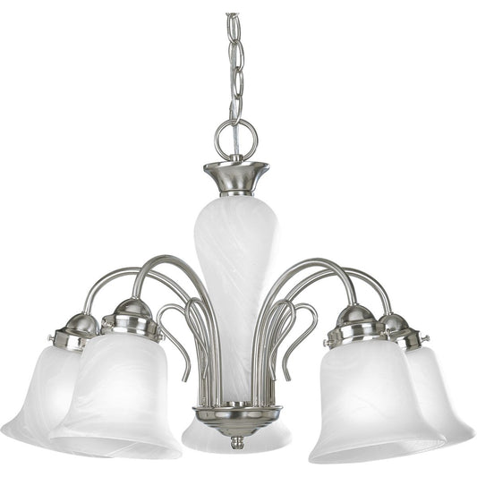 PROGRESS LIGHTING P4391-09 Brushed Nickel Bedford Collection Five-Light Brushed Nickel Etched Alabaster Glass Traditional Chandelier Light