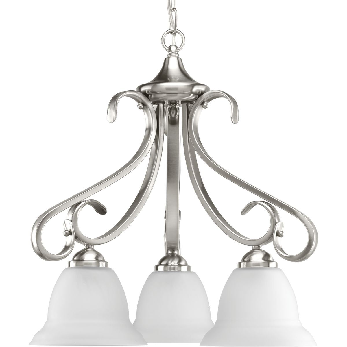 PROGRESS LIGHTING P4405-09 Brushed Nickel Torino Collection Three-Light Brushed Nickel Etched Glass Transitional Chandelier Light